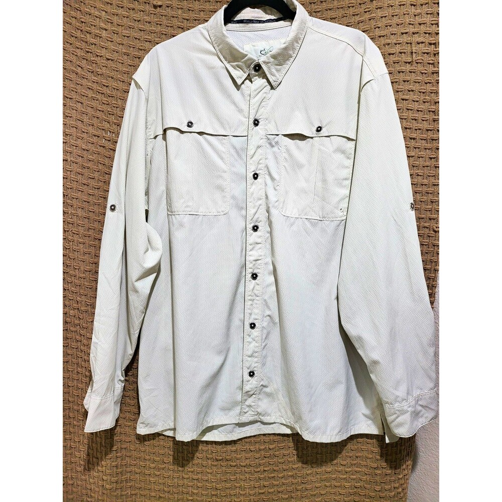 World Wide Sportsman Men's Beige Solid Long Sleeve Button-Up Shirt XL/TG